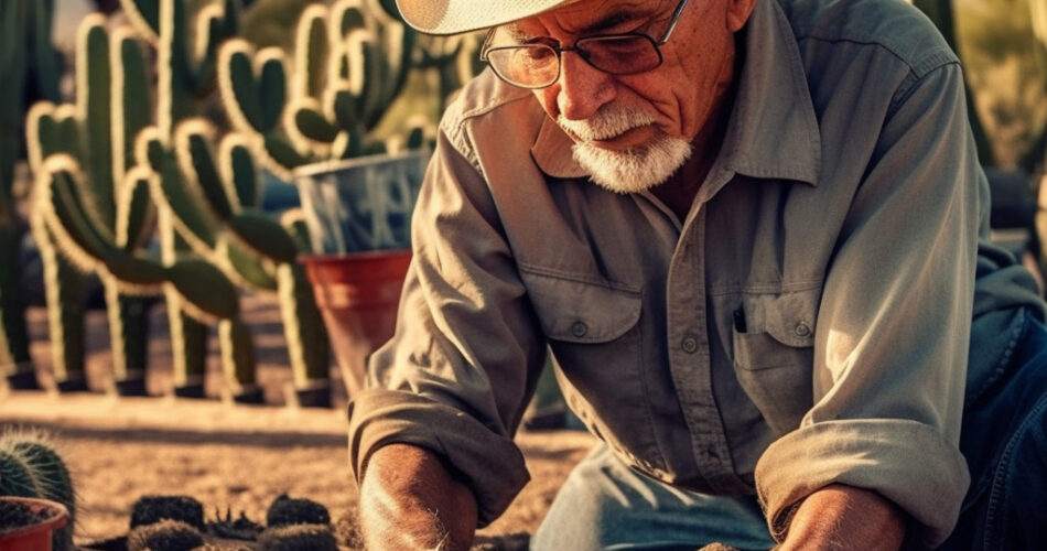 man planting cactus